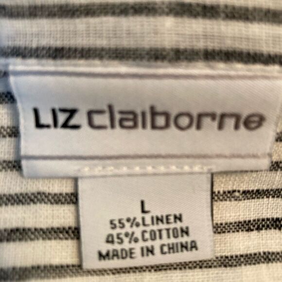 Liz Claiborne linen on or off shoulder blouse w/ tied 3/4 sleeves elastic neck - Picture 8 of 9